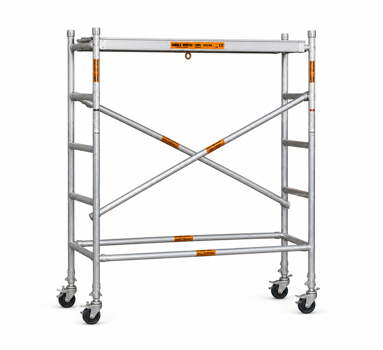 Single Width Scaffold Size: 0.750(w) X 2.0(l) X 2.0 (h) , Platform Height - 2.0, Over All Height 2.0, Reaching Height 4.0 Metres