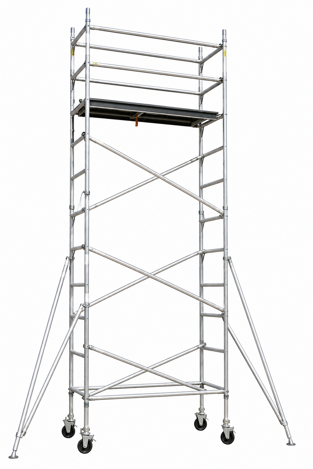 Single Width Scaffold Size: 0.750(w) X 2.0(l) X 6.20 (h), Platform Height - 5.20, Over All Height 6.20, Reaching Height 7.20 Metres ()