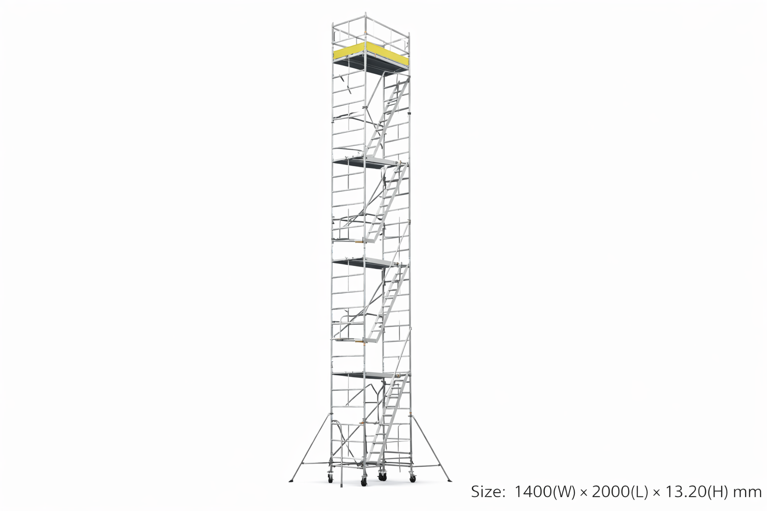 Mobile Stairway Scaffold – Size: 1400(w) X 2.0(l) X 13.20 (h) - Platform Height - , Over All Height , Reaching Height