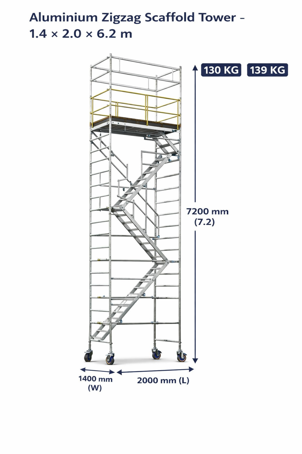 Aluminium Zigzag Scaffold Tower – 1.4 × 2.0 ×